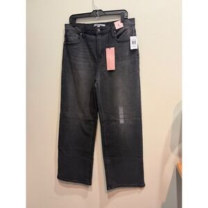 CELEBRITY PINK Women's L Charcoal Wash Ultra Hi Rise Wide Leg Jeans Elastic Back